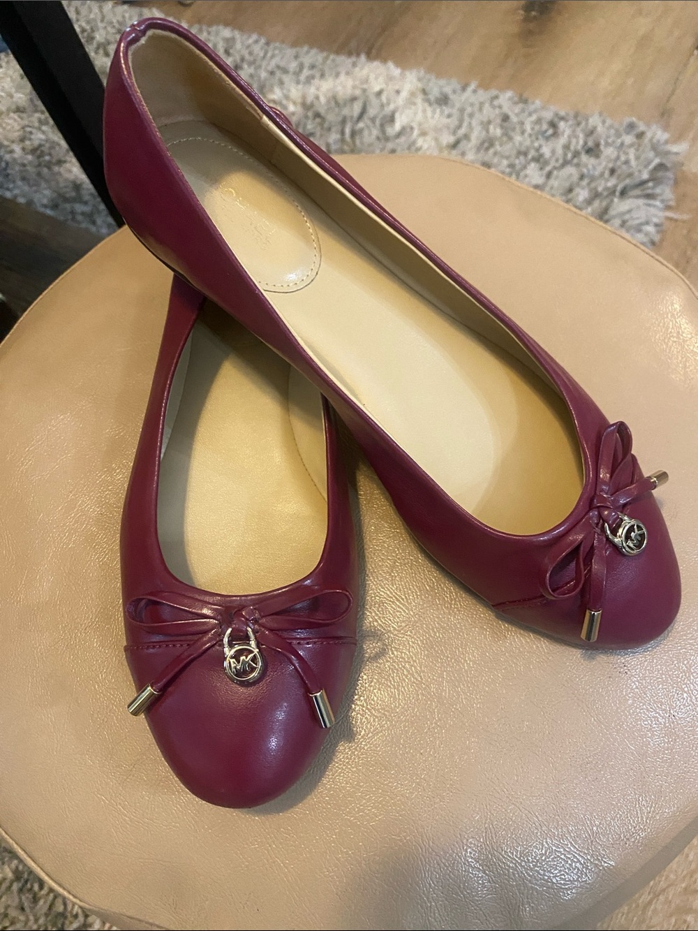 MICHAEL Michael Kors Women's Ox Blood Leather Ballet Flats with Logo Charm